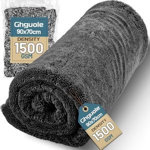 Ghguole Car Drying Towel Extra Large 90 * 70cm,1500GSM Drying Towel Car Detailing,Double-Sided Thickened Microfibre Towels,Super Absorbent Lint-Free Cars Cleaning Cloths for Fast Drying,Washing