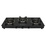 Faber Tempered Glass 77Cm 3 Burner Sleek Cooktop 6Mm Toughened Black Er Burners Powder Coated Pan Support Nylon Knobs Spill Proof Valve Protection Cap Mist 3Bb Aura