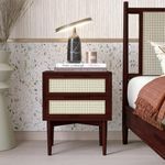 Bme Oliver Solid Wood Rattan Nightstand/Side Table/End Table, Fully Assembled, for Bohemian & Mid Century Style Bedroom and Living Room, Walnut