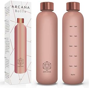 ARCANA Arc Motivational Water Bottle With Time Marker/ Times To Drink - BPA Free Frosted Plastic - Gym, Sports, Outdoors (32oz, pink)