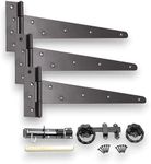 Infinity Decor 14” Tee Hinges (3) Garden Gate kit Twisted Ring Latch and Brenton Bolt Wooden Gate Fittings Kit Epoxy Black - for Barn, Shed Doors, Garage Gate