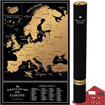 Scratch off Map of the Europe - Easy to Frame 24x16 European Travel Map Poster with Cities - Large Black and Gold Push Pin Travel Wall Maps - Scratchable Europe Map with Scratcher Included