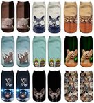 9 Pack Novelty Cute Cat Animal Graphic Photo 3D Print Funny Ankle Socks