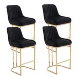 Wahson Breakfast Bar Stools Set of 4 Velvet Counter Chairs with Backrest & Golden Base, Kitchen Bar Chairs Counter Stools for Home Bar, Black