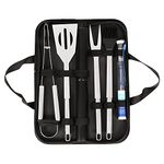 HOKIPO 6 Pcs Heavy Duty Stainless Steel BBQ Tools Kit with Storage Bag - BBQ Tong, Spatula, BBQ Fork, Basting Brush, Thermometer and BBQ Mat (AR-3813)