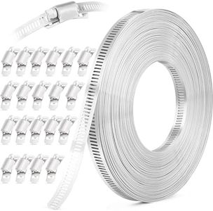 OURU 50FT Hose Clamps,304 Stainless Steel Hose Clamp Assortment Kit DIY Metal Strapping with Holes+20 Fasteners,Adjustable Worm Gear Large Hose Clamps Metal Band Screw Clamp Straps for Pipe,Duct,Tube