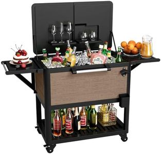 104 Quart Patio Rolling Ice Chest Cooler Cart with Wheels, Portable Mobile Outdoor Coolers Bar Cart with Storage Shelf & Bottle Opener for Drinks, Party, Camping, Backyard, Deck, BBQ（Brown）