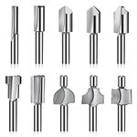 Hakkin HSS Router Bits 10Pcs 3mm 1/8" Mini Shank Carpentry Router Bits Fit Dremel Foredom Rotary Tool Set for DIY Woodworking, Carving, Engraving, Drilling