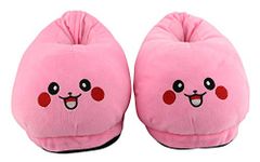 Qualtos Pink Smiley Warm Shoes Pika Emoji Indoor Bedroom Slipper Free Size Funny Soft Plush for Adults Kids Teens Poop Comfy Girls Women Non-Skid Footpads