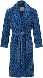 John Christian Robe de Chambre en Polaire, Motif Géométrique Bleu, Homme (L)