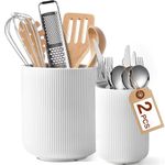 Mfacoy Large Kitchen Utensil Holder Set of 2, 7.3" + 5.4" Ceramic Cooking Utensil Holder for Countertop, Large Utensils Crock for Kitchen Counter, Utensil Storage Organizer for Spatula, Kitchen Decor