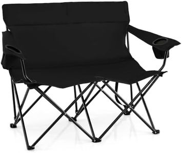 Costway Double Camping Chair, 2-Person Outdoor Folding Love seat with Cup Holders, Armrests, Carrying Bag, Portable Heavy Duty Lawn Chair for Beach, Picnic, Fishing, Travel (Black)