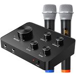 Portable Karaoke Microphone Mixer System Set, with Dual UHF Wireless Mic, HDMI & AUX In/Out for Karaoke, Home Theater, Amplifier, Speaker