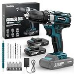 Sundpey Cordless Drill Set 21V - Electric Drill - 3/8” Keyless Chuck Electric Screwdriver with 2 Batteries 2.0Ah & LED Light & Spirit Level & 18+1 Torque (Max 45N.m) & 2 Speed for Home DIY Project