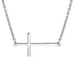 Minimalist Simple Plain Horizontal Flat Sideways Cross Necklace Station Pendant For Women Teens .925 Sterling Silver