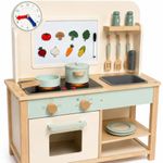 Jumini Wooden Play Kitchen for Kids Ages 3-6 - FSC Certified Toy Kitchen with Lights, Cooking Sounds, Pots, Pans, Utensils & Magnetic Veggies - Pretend Play Cooking Set for Toddlers & Preschoolers