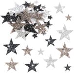 24pcs Star Iron on Patches, Glitter Star Patches Sticky Five Pointed Star Applique Patches Star Sew On Embroidery Patches for Clothing Jeans Bags Hats DIY Crafts (3 Colors)