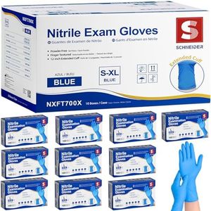 Schneider Nitrile Exam Gloves, Extended 12 Inches Cuff, Large, 4 mil, 1000-ct Box, Gloves Disposable Latex Free, Powder Free for Medical, Food Prep, Cleaning, Cooking, Blue