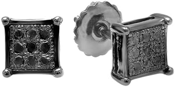 Dazzlingrock Collection 0.10 Carat (ctw) Round Black Diamond 6mm Square Micro Pave Hip Hop Studs in Black Plated Sterling Silver, Screw Back, Unisex Design Ladies, Mens Real Diamond Earrings
