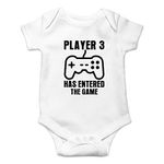 Crazy Bros Tees Player 3 Has Entered The Game - Gamer Baby Funny Cute Novelty Infant One-piece Baby Bodysuit (6 Months, White)