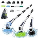 Electric Spin Scrubber, Rocfinity IPX7 Waterproof Cordless Cleaning Brush, 9 Brushs Heads Shower Scrubber - Extendable Long Handle Electric Cleaner Brush for Window,Floor,Car,Bathtub,Kitchen