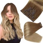 Full Shine Hair Extensions Seamless Clip In Hair Extensions With Pu Weft Off Light Brown To Blonde Super Invisible Extensions 12 Inch for Short Hair Strawberry Blonde Hair Extensions 80 Grams 8pcs