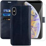 MONASAY Wallet Case Compatible for iPhone Xs MAX, 6.5-inch, [Glass Screen Protector Included] [RFID Blocking] Flip Folio Leather Cell Phone Cover with Credit Card Holder, Blue