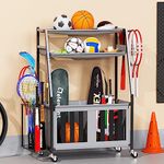 Sttoraboks Garage Sports Equipment Organizer, Balls Storage System for Garage, Ball Storage Rack for Indoor/Outdoor, Storage Bins for Sports Gear, Garage Organizer with Bat Rack and Hooks, Black