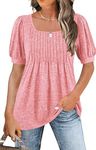 Naivikid Womens T Shirts Short Sleeve Pleated Dressy Casual Scooped Neck Summer Tops Blouses Pink M