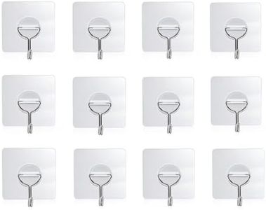 Adhesive Wall Hooks 13lb(Max), Self Adhesive Hooks Transparent Waterproof Oilproof Rustproof Sticky Hooks for Keys Door Bathroom Shower Ceiling Window Outdoor Kitchen (12)