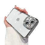 Ownest Compatible with iPhone 13 Case,Sparkle Diamond Camera Len Protector Glitter Clear Case,Crystal Bling Cute Aesthetics Phone Case Shockproof Phone Covers for iPhone 13 -Silver