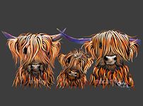 Shirley MacArthur BOX CANVAS PRINT FROM PAINTING LARGE 30x20 INCH Highland Cows ' THe TaNGeRiNeS oN GReY '