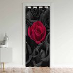 Rose Door Curtain for Doorway Privacy Rose Floral Flower Closet Door Cover Curtain for Bedroom Living Room Garden Flower 30%-50% Room Darkening Blackout Insulated Thermal Curtain 132x203cm 1 Panel