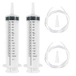 2 PCS 150ml Large Plastic Syringe with 2 pcs 130cm Handy Tubing and Luer Connections for Scientific Labs, Measuring, Watering, Refilling, Filtration, Feeding