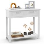 KOTEK Console Table with 2 Drawers & Shelf, Narrow Sofa Table with Rubber Wood Legs, Couch Table Behind Sofa, Small Entryway Table for Living Room, Hallway, Office (White)