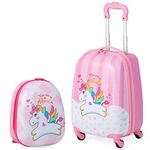 Maxmass 2PCS Kids Luggage Set, Hard Shell Children Trolley Case with 4 Universal Wheels, Girls Boys Suitcase and Backpack Set for Travel (Pink Unicorn, 12"+16")