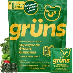 Gruns Adult Greens Gummies & Daily Multivitamin, Prebiotic Fiber, 28 ct
