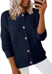 Dokotoo Girls Knit Cardigan Lightweight Long Sleeve Fall Outfits Summer 2024 Open Front Button Down Jacket,Navy Blue X-Large