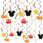 Mickey Mouse Birthday Hanging Swirl Decorations, Ceiling Streamers Mini Mouse Birthday Party Supplies, Hanging Swirls Party Favors for Kids Boys Glitter Gold, Red and Black Decor