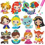 MEIEST 5D DIY Diamond Painting Stickers Kits for Kids, Gem Mosaic Stickers Paint by Numbers Set for Children and Adult Beginners,Creative Handmade Craft Gift (Princesses)