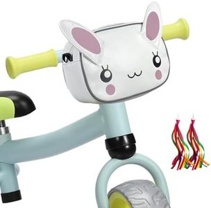 TOURSLOV Bolsa de Manillar para Niños, Cesta de Ciclismo Canasta para Bicicleta para Niñas Impermeable, Accesorios Bici Triciclo Scooter, con Correa de Hombro y 2 Borlas Bicicleta