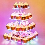 Cupcake Stand, 4 Tier Cupcake Tower Holder with Colorful Light, Squre Pastry Display Stand,Clear Acrylic Cake Dessert Stand, Serving Platter for Party Décor Wedding Birthday