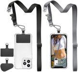 ROCONTRIP Phone Lanyard 2X Crossbody lanyard and 2X Patch Universal Cell Phone Strap Adjustable Neck Strap for Women Men Travel Shopping Walking(Black+Grey)