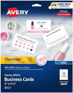 Avery Printable Business Cards, Inkjet Printers, 200 Cards, 2 x 3.5, Clean Edge, Heavyweight, Glossy (8859), White