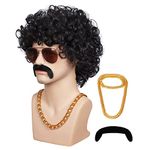 ColorGround 3-Pieces Chain and Moustache and Short Curly Wig for 70'S Disco Party (Black(3 pieces set))…