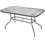 Outsunny Metal Garden Dining Tables Outdoor Patio w/Tempered Glass Top, Umbrella Hole, 55" x 31.5"