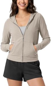 ODODOS Women's Mini Full-Zip Hoodie - odSTRATUM Tech Ultra Soft UPF 50+ Hooded Jacket with Pockets, Mocha Heather, X-Small