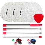 Adaptedfor O-CEDA EasyWring Microfiber Spin Mop Replacement Set - Adjustable Handle, Baser, Spin Mop Head,4 Microfiber Mop Refills,1 Triangle Mop Head Cover and 30-58in Mop Handle Set Combo(White) (4)