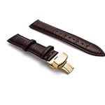 EWatchAccessories leather 22Mm Brown Deployment Buckle Watch Band Strap Yellow Clasp Buckle