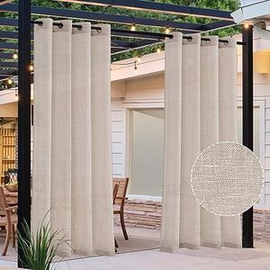 GAMUKAI Waterproof Outdoor Curtain for Patio Linen Look Heavy Duty Indoor/Outdoor Solid Grommet Curtain Thermal Insulated Sunlight Block Drape for Gazebo/Porch (52''x 84'', Natural)